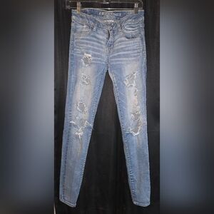 American Eagle Super Stretch Jegging Jeans Skinny Distressed Womens 6